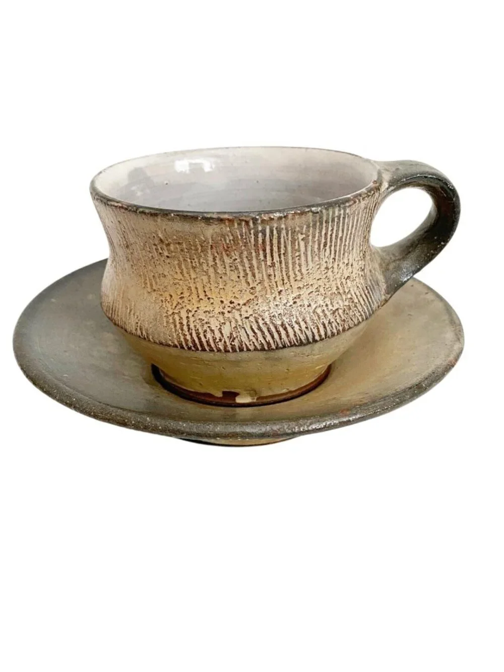 Handmade Ceramic Coffee Cup and Saucer Set, Wabi Sabi Studio Pottery Mug, Earthy